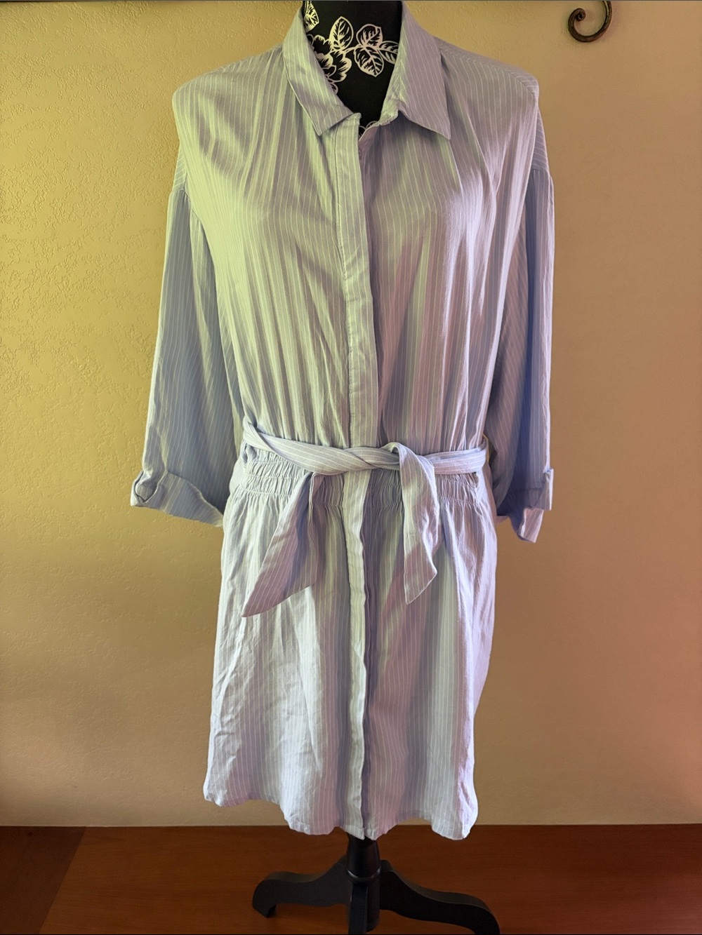 Simply Be Light Blue Pinstripe Shirt Dress